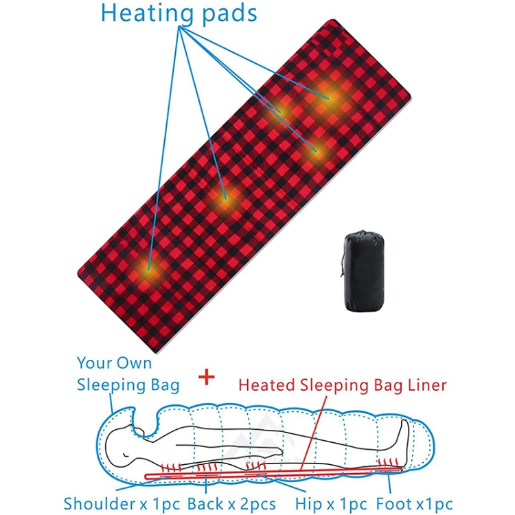 Outdoor Leisure Heated Sleeping Bag Pad Heated Seat Cushion 5 Heating Zones Compact Bag Included
